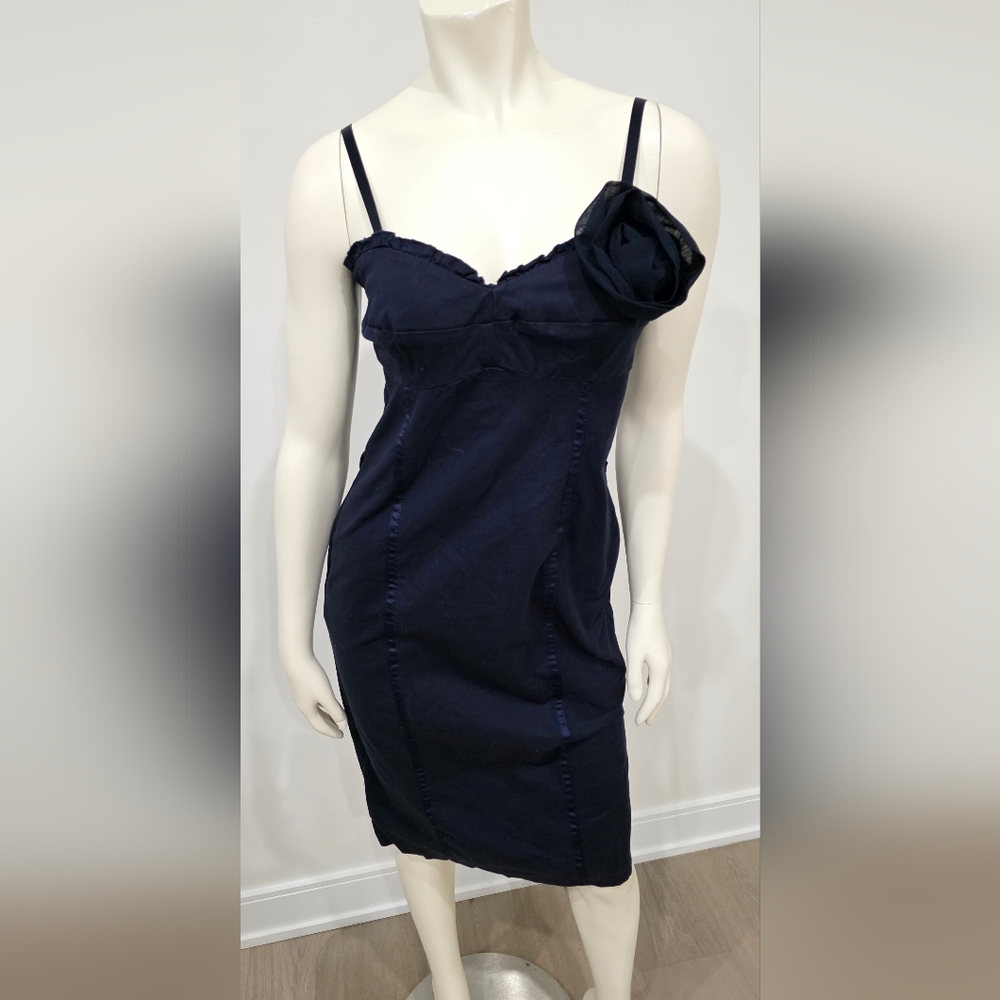Rinascimento Navy Blue Bodycon Corset Midi Dress L Floral Applique